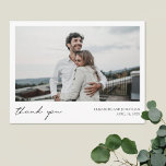 Simple Modern Custom Photo Wedding Thank You Postcard<br><div class="desc">This simple, stylish modern photo wedding thank you postcard template features 'thank you' and your names and date beneath your photo. We've given this minimalist design a warm touch with 'thank you' in black in a relaxed, all lower case script that feels intimate and familiar. This element of the design...</div>