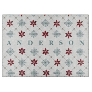 Simple Modern Custom Red Blue Star Flourish Cutting Board