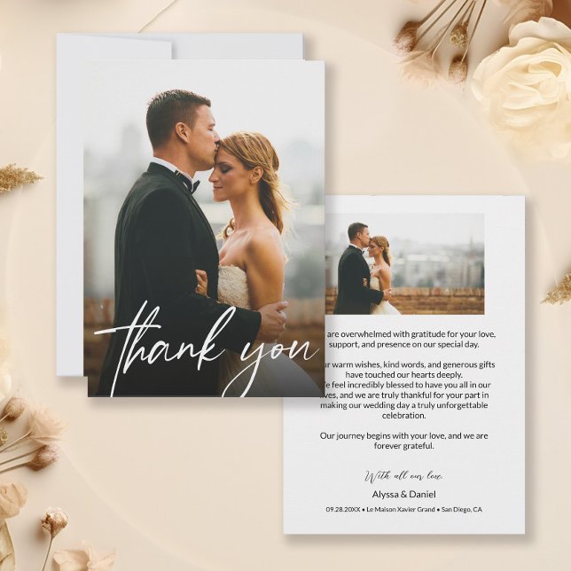 Simple Modern Custom Wedding 2 Photos  Thank You Card (5 x 7 Modern thank you wedding photo cards)
