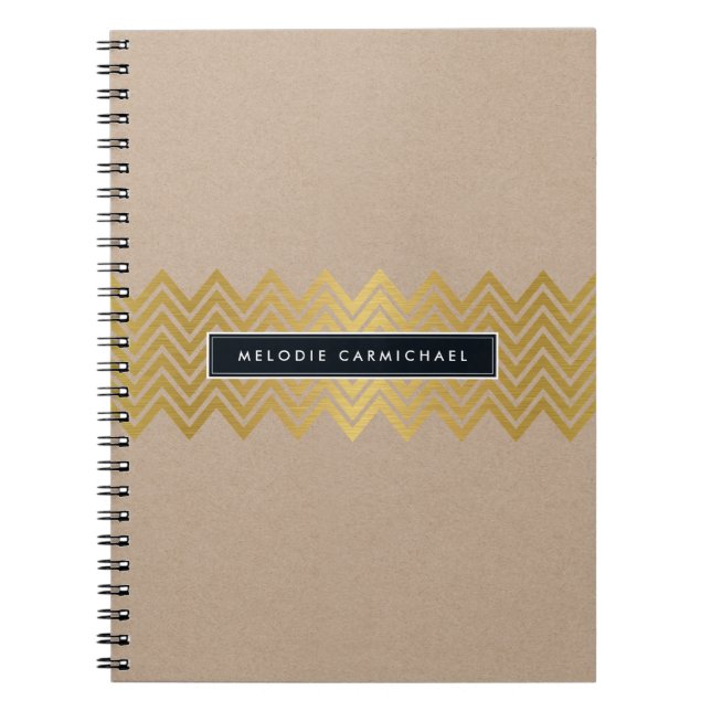 SIMPLE modern cute chevron pattern gold foil kraft Notebook (Front)