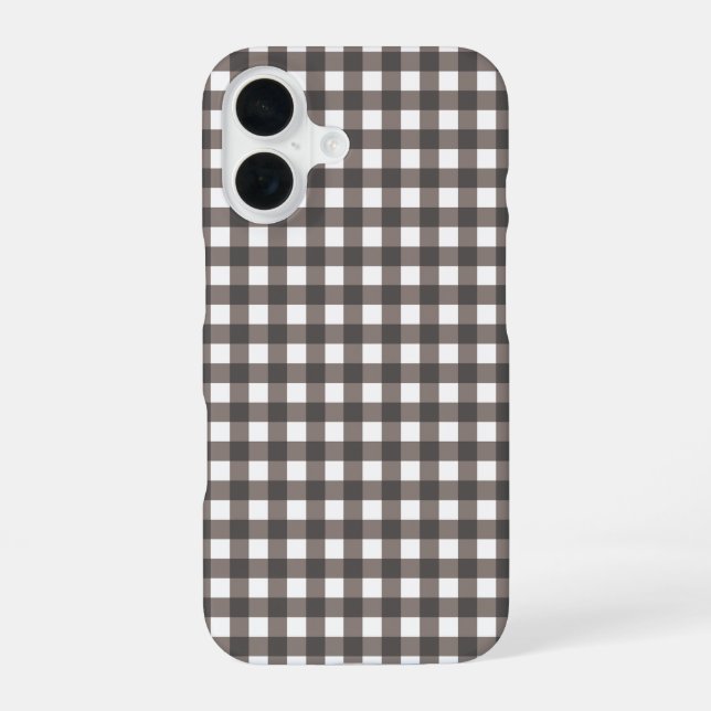 simple modern Cute Espresso brown gingham pattern  iPhone 16 Case (Back)