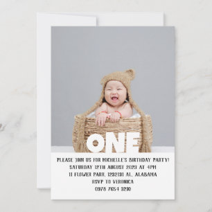 Simple Modern Cute First Birthday Baby Photo Invitation