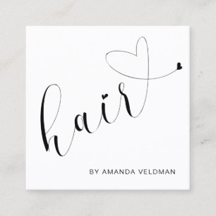 Simple Modern Cute Heart Elegant Hair Stylist Square Business Card