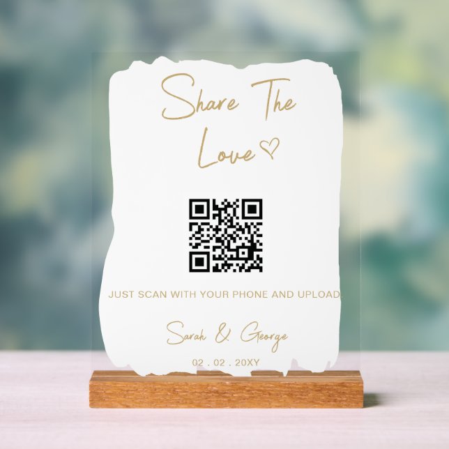 Simple Modern Cute QR Code Photo Sharing  Acrylic Sign (Neutral)