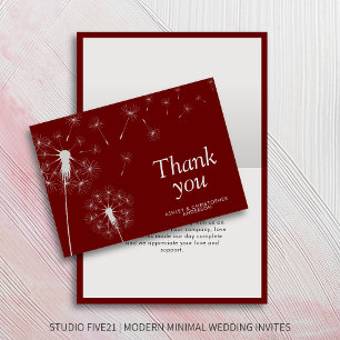 Simple Modern Dandelion Crimson Red Thank You Card