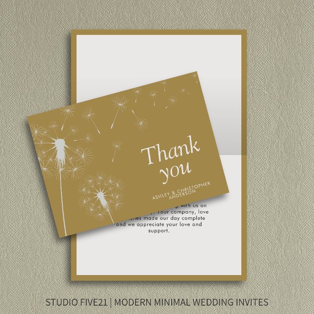 Simple Modern Dandelion Gold Thank You Card (Creator Uploaded)
