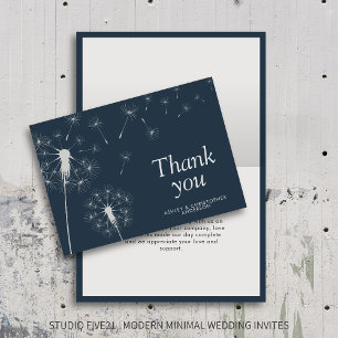 Simple Modern Dandelion Navy Blue Thank You Card