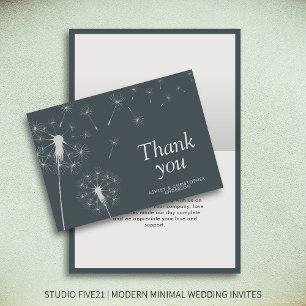 Simple Modern Dandelion Slate Grey Thank You Card