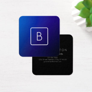 Simple Modern Dark Blue Ombre Gradient & Monogram