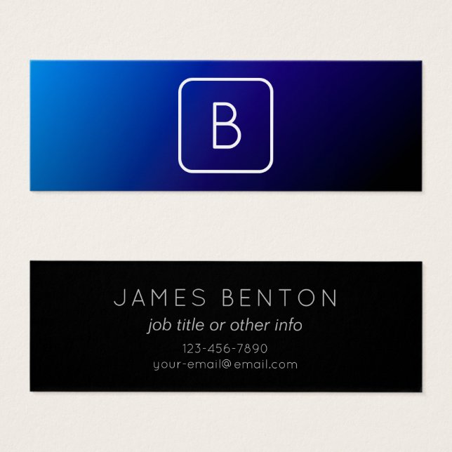Simple Modern Dark Blue Ombre Gradient & Monogram (Front & Back)