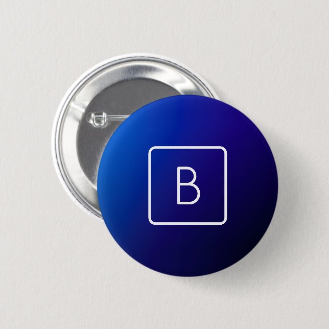 Simple Modern Dark Blue Ombre Gradient & Monogram 6 Cm Round Badge (Front & Back)
