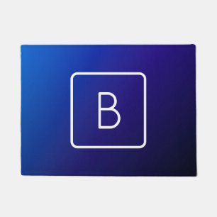 Simple Modern Dark Blue Ombre Gradient & Monogram Doormat