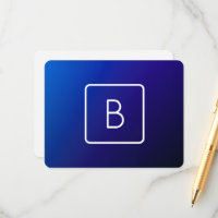 Simple Modern Dark Blue Ombre Gradient & Monogram