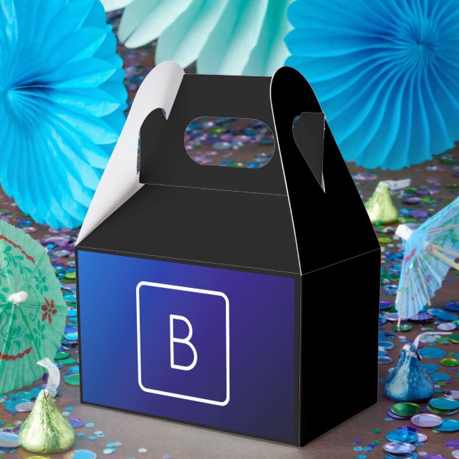 Simple Modern Dark Blue Ombre Gradient & Monogram Favour Box (Party)