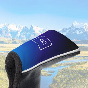 Simple Modern Dark Blue Ombre Gradient & Monogram Golf Head Cover