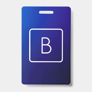 Simple Modern Dark Blue Ombre Gradient & Monogram ID Badge