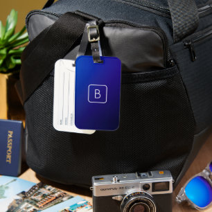 Simple Modern Dark Blue Ombre Gradient & Monogram Luggage Tag