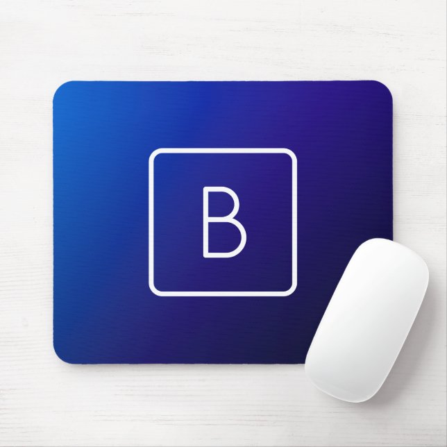 Simple Modern Dark Blue Ombre Gradient & Monogram Mouse Mat (With Mouse)