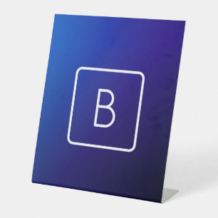 Simple Modern Dark Blue Ombre Gradient & Monogram Pedestal Sign