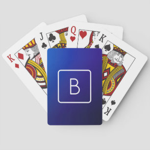 Simple Modern Dark Blue Ombre Gradient & Monogram Playing Cards