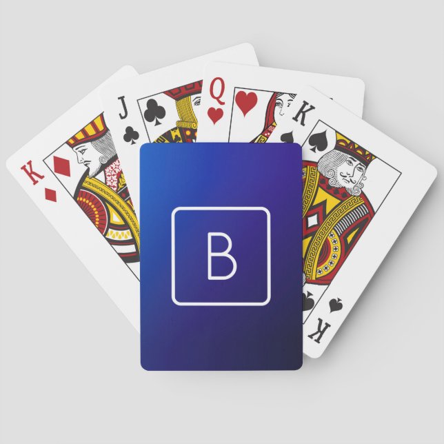 Simple Modern Dark Blue Ombre Gradient & Monogram Playing Cards (Back)
