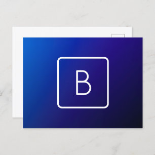 Simple Modern Dark Blue Ombre Gradient & Monogram Postcard