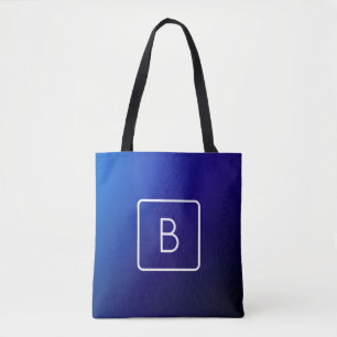 Simple Modern Dark Blue Ombre Gradient & Monogram Tote Bag