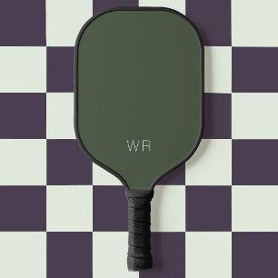 Simple Modern Dark Green Basic Monogram Initials Pickleball Paddle
