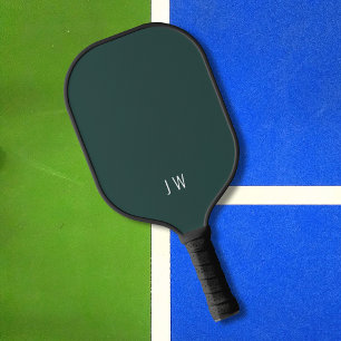 Simple Modern Dark Green Monogram Initials Pickleball Paddle