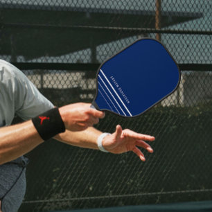 Simple Modern Dark Navy Blue Stripes Pickleball Paddle