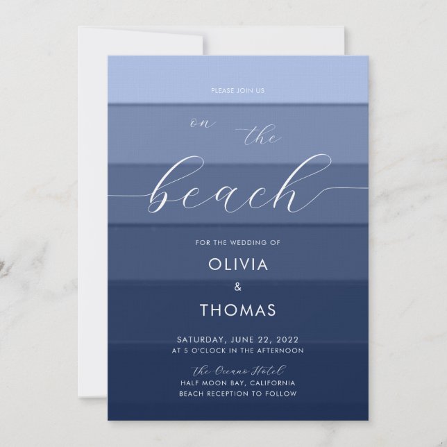 Simple Modern Deep Waves Calligraphy Beach Wedding Invitation (Front)