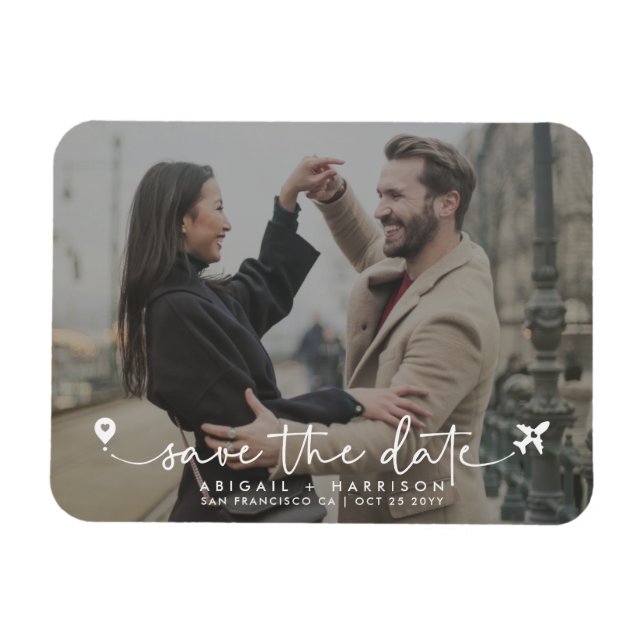 Simple Modern Destination Wedding Script Photo  Magnet (Horizontal)