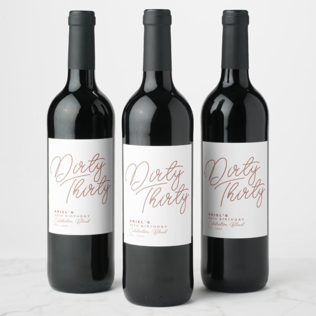 Simple Modern Dirty Thirty Personalised Birthday Wine Label (Bottles)