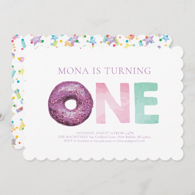 Simple Modern Doughnut First Birthday Invitation (Front/Back)
