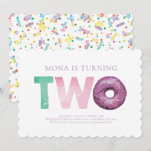 Simple Modern Doughnut Second Birthday Invitation