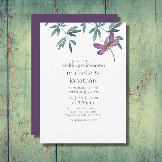 Simple Modern Dragonfly Garden Greenery Wedding Invitation (Creator Uploaded)