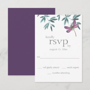 Simple Modern Dragonfly Garden Greenery Wedding RSVP Card