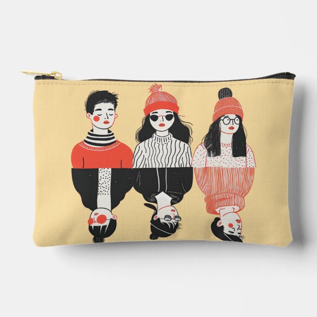 Simple modern drawing of cool young people  accessory pouch (Front)