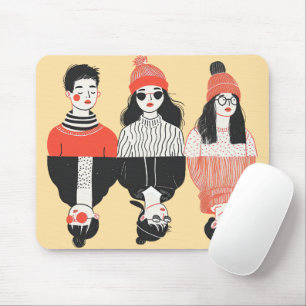 Simple modern drawing of cool young people mouse mat