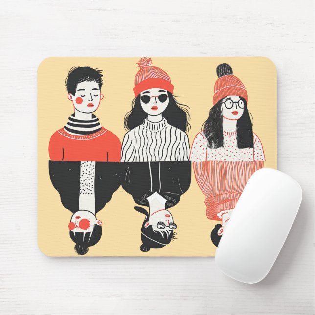 Simple modern drawing of cool young people  mouse mat (With Mouse)
