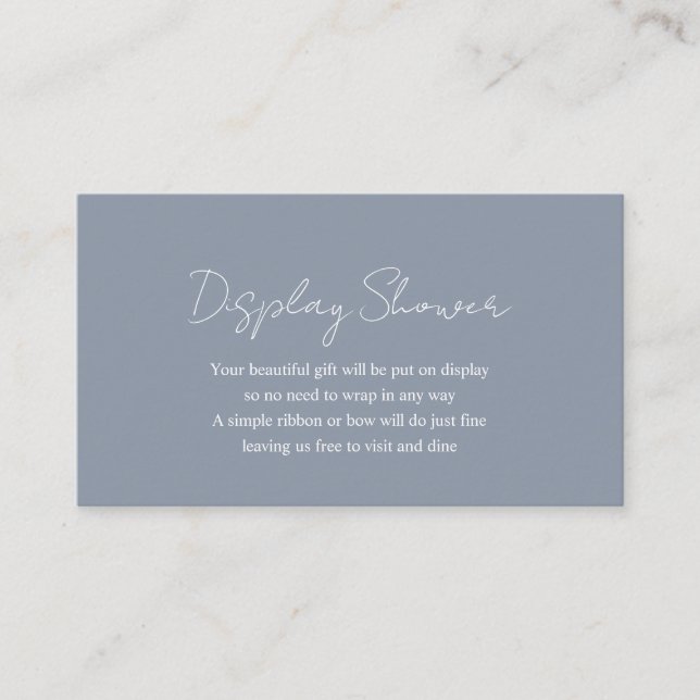 Simple Modern Dusty Blue Boy Baby Display Shower Enclosure Card (Front)