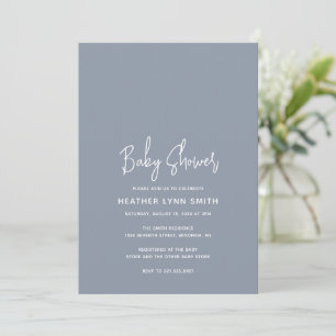 Simple Modern Dusty Blue Boy Elegant Baby Shower Invitation