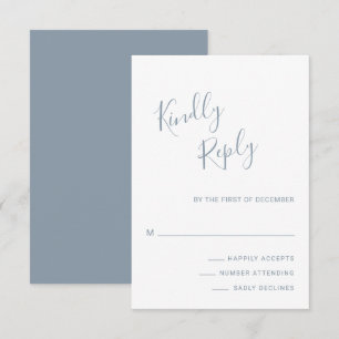 Simple Modern Dusty Blue Elegant Wedding RSVP Card