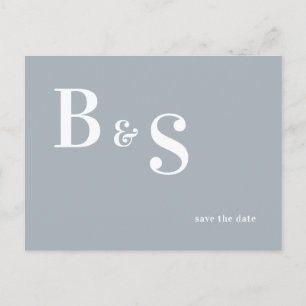 Simple Modern Dusty Blue Monogram Save the Date QR Postcard