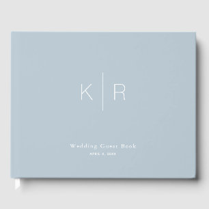 Simple Modern Dusty Blue Monogram Wedding Guest Book