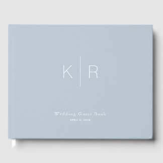 Simple Modern Dusty Blue Monogram Wedding Guest Book