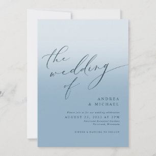 Simple Modern Dusty Blue Navy Photo Wedding Invitation