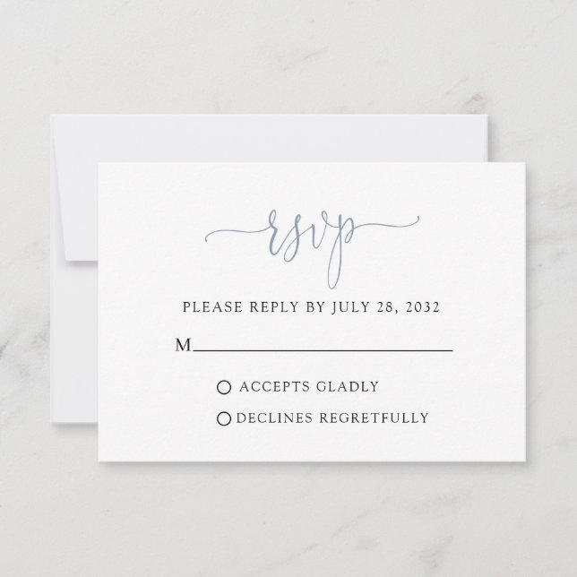 Simple Modern Dusty Blue Script Typography RSVP Card (Front)