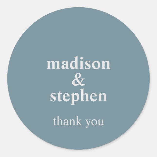 Simple Modern Dusty Blue Typographical Wedding Classic Round Sticker (Front)