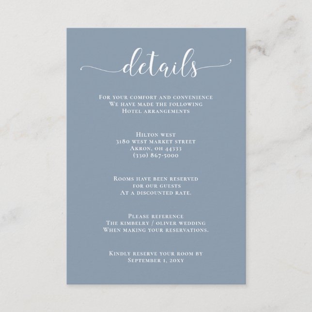 Simple Modern Dusty Blue Wedding Enclosure Card (Front)